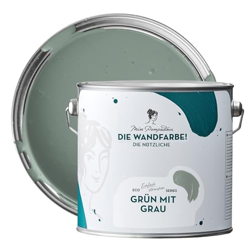 MissPompadour abwaschbare Wandfarbe Grün mit Grau 2,5L - hohe Deckkraft &...