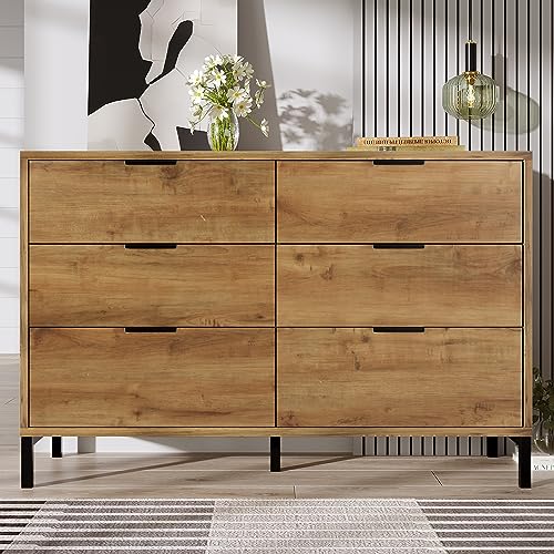 Merax Kommode,Eichenholz Sideboard: Kommode mit 6 Schubladen in Dunkle Eiche -...