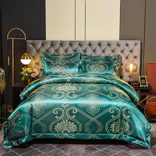 Tospass Satin Bettwäsche 135x200 4Teilig Grün Smaragdgrün Jacquard Stickerei...