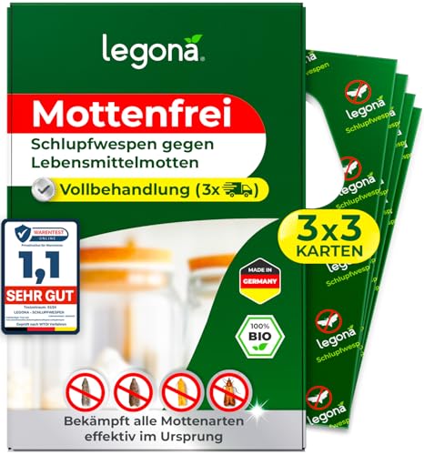 Legona® Schlupfwespen gegen Lebensmittelmotten | 3 Karten à 3 Lieferungen |...