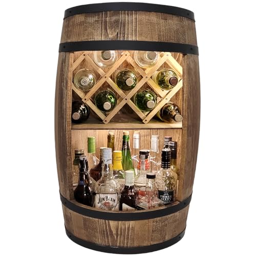 weeco Fassbar mit LED Beleuchtung und Weinhalter. Weinregal - Holzfass Hausbar...