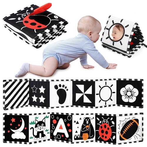 URMYWO Kontrastbuch Baby, Schwarz Weiß Doppelseitig Baby Stoffbuch, Soft...