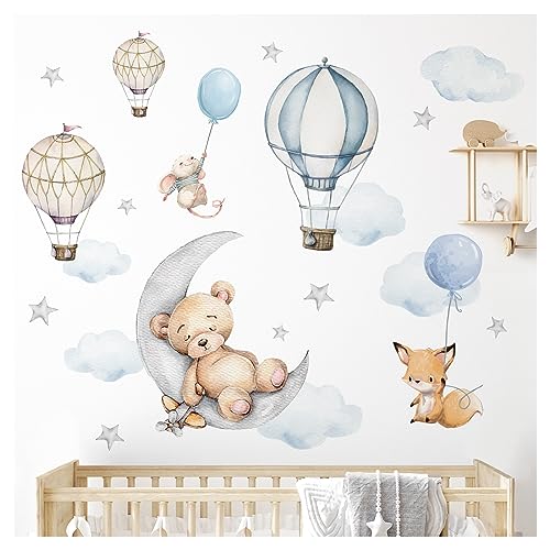 Little Deco Bär auf Mond Wandsticker Tiere für Babyzimmer Wandtattoo...