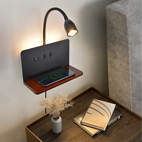 Schwarz Wandleuchte mit Wireless Charger, Dimmbare Leselampe Wandmontage mit...