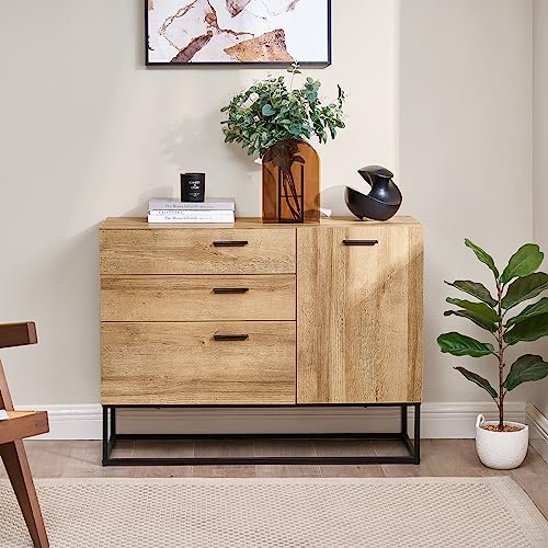 [en.casa] Sideboard Lavangen Wohnzimmerschrank mit 1 Tür und 3 Schubladen...