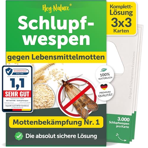 Hey Nature® Schlupfwespen gegen Lebensmittelmotten, 9 Karten (3 Karten à 3...