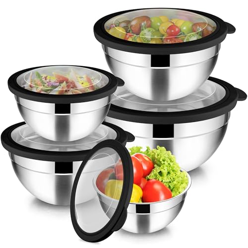 Joyfair Rührschüssel 5er Set, Edelstahl Schüssel mit Transparenter...