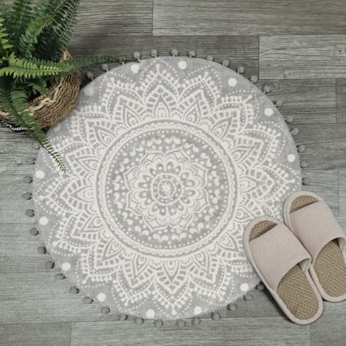 Uphome Runder Boho-Badteppich, 6,9 cm Durchmesser mit Pompom-Ball, Fransen,...