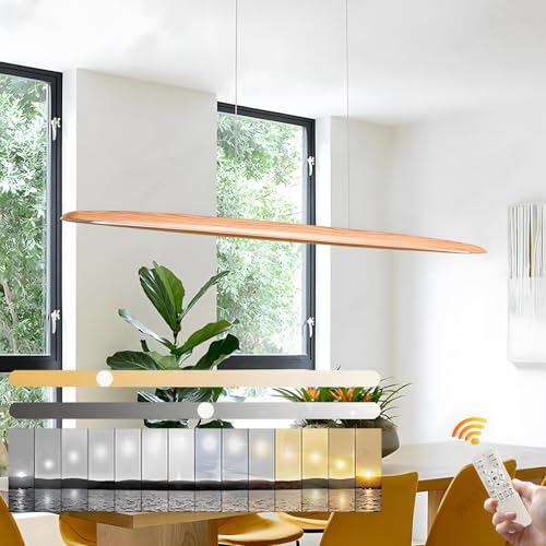 YYUTLUO LED Holz Pendelleuchte Esstisch Pendelleuchte, Dimmbar mit Fernbedienung...