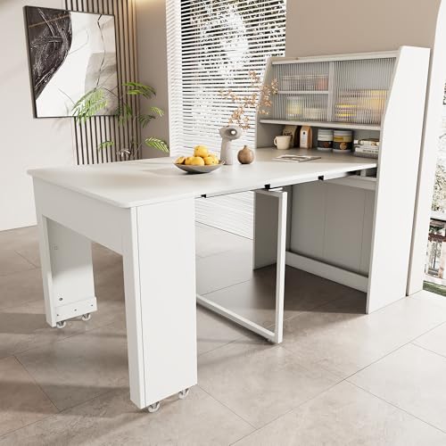 Ausziehbarer Esstisch klein, Einweg-Ausziehtisch, Weiß Esszimmer-Stauschrank,...