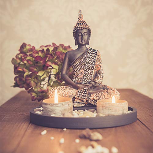 Buddha Sitzend mit Teelicht 22cm Deko-Statue für Wohnzimmer oder Bad Zen-Garten...
